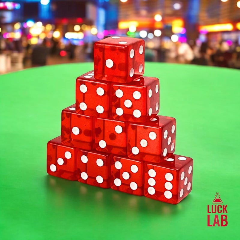 Luck Lab 10 Piece 19 mm Dice Pack - Acrylic and Translucent D6 Dice, Square w/Rounded Edge for Casino, Craps, RPG MTG DND Dice Table Games and Board Games (Red) - Image 2